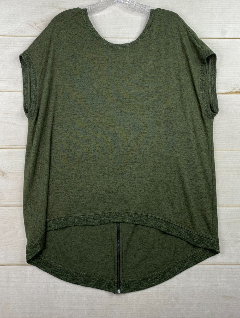 Matty M Shirt Womens L Green Short Cap Sleeve Pullover Zip Back Tunic Top